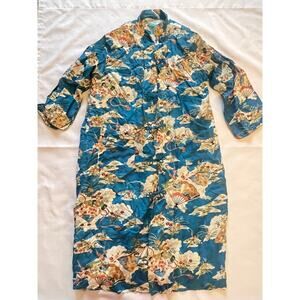 Vintage Japanese Floral Elegant Traditional Kimono Robe Womens Small‎ Lined Blue
